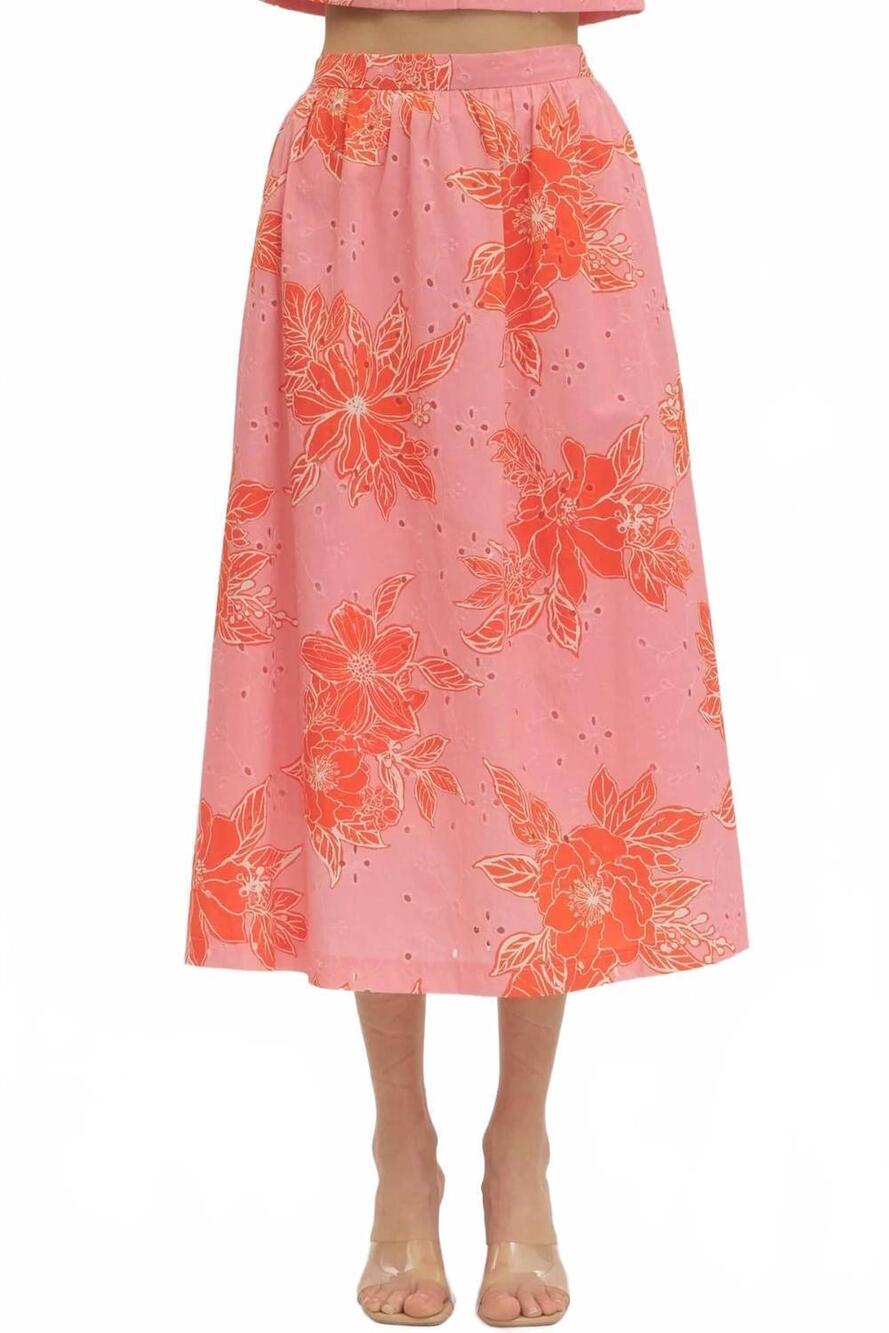 NEW ENTRO eyelet midi skirt & top set in botanical pink - Picture 5 of 6